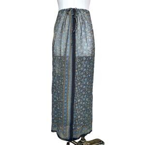 Vintage Malia Mills Sheer Maxi Skirt Small Viscose Boho Cover Up Scarf Print